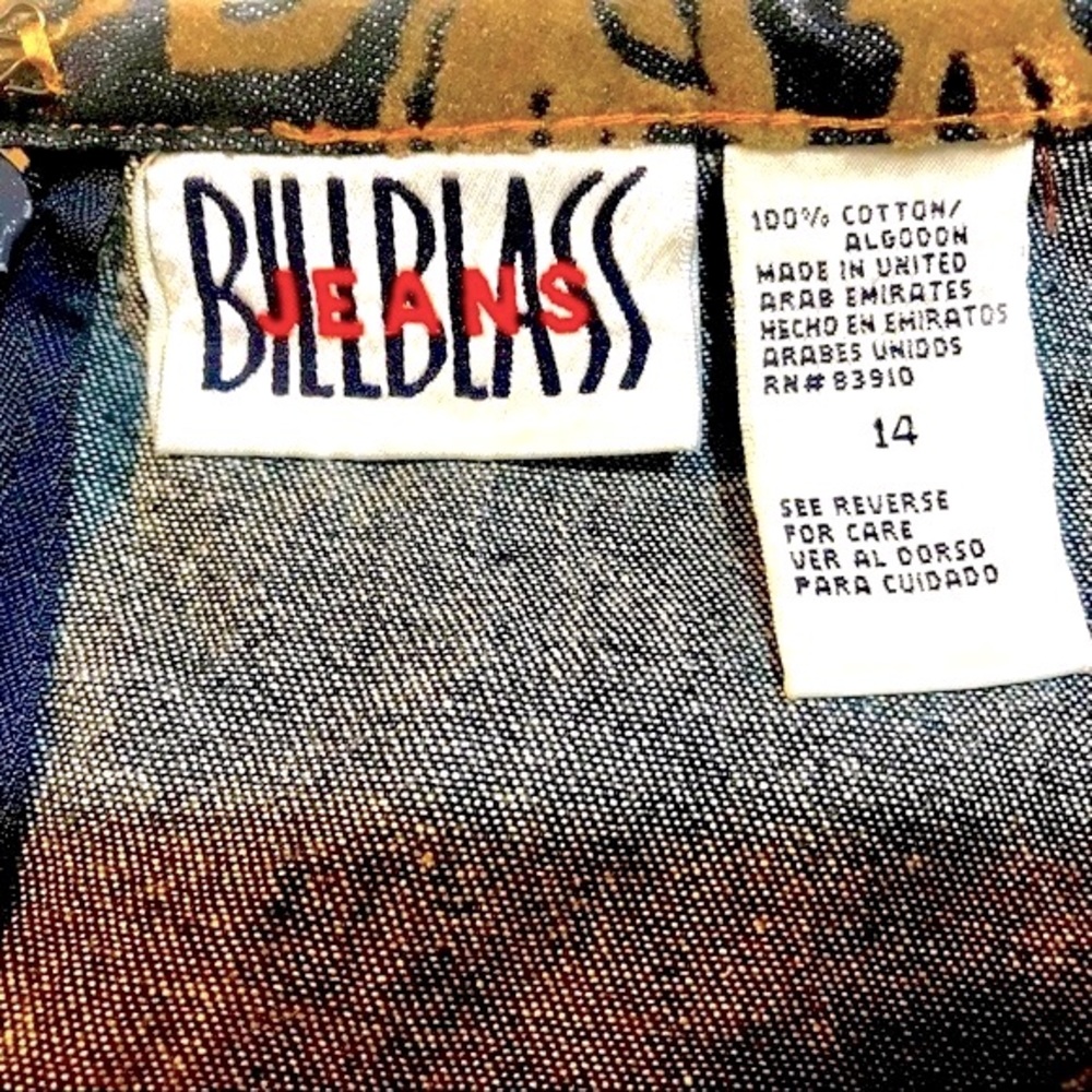 Vintage BILL BLASS JEANS Blue Denim Knee Length Skirt Tan Floral Appliqué 14 NWT - Picture 12 of 16